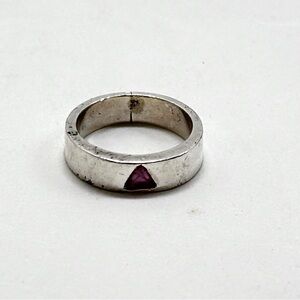 Ponce, Sterling Silver, .925, Ring With Red Triangular Stone, Size 6.5